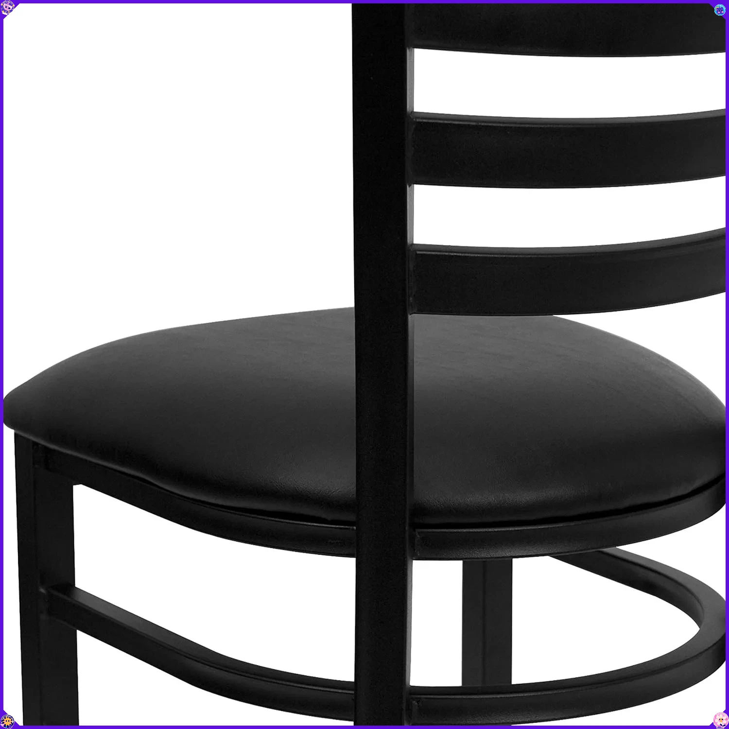 Series Black Ladder Back Metal Restaurant Chair - Black Vinyl Seat