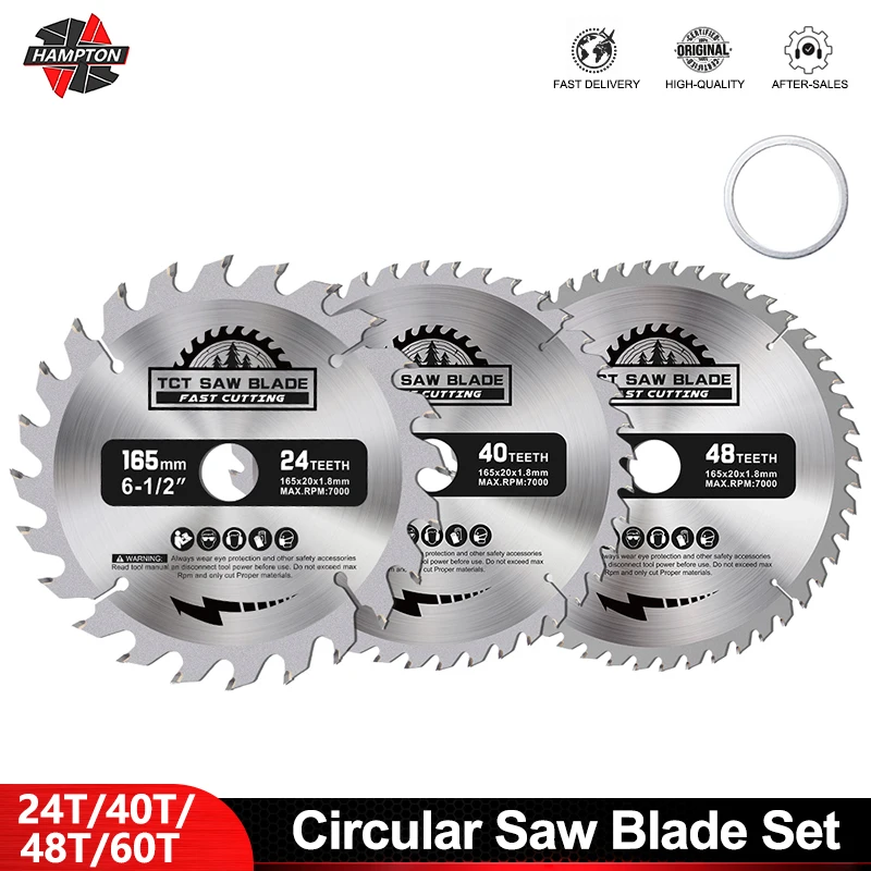 

HAMPTON 1/3PCS 165mm Circular Saw Blade 24T/40T/48T/60T TCT Carbide Saw Blade For Woodworking Cutting Tools Wood Cutting Disc