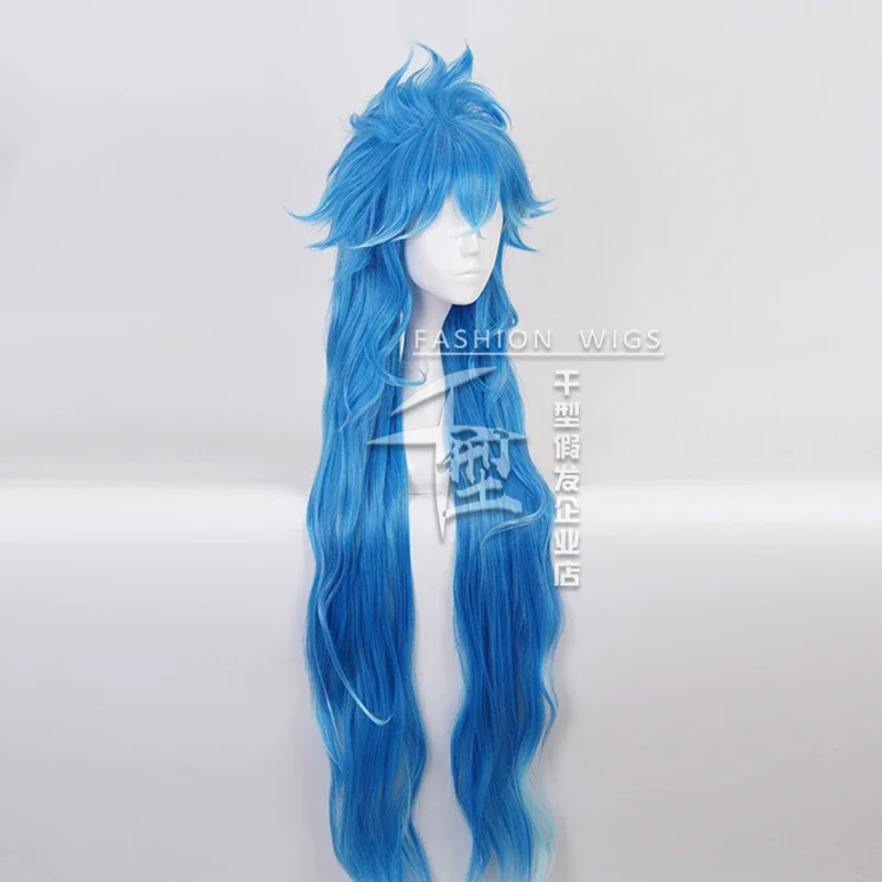 Twisted Wonderland Idia Sudário Cosplay para Mulheres, Peruca Longa Azul Encaracolada, Boné de Peruca Grátis, Cabelo Sintético, Halloween Party Prop, Meninas