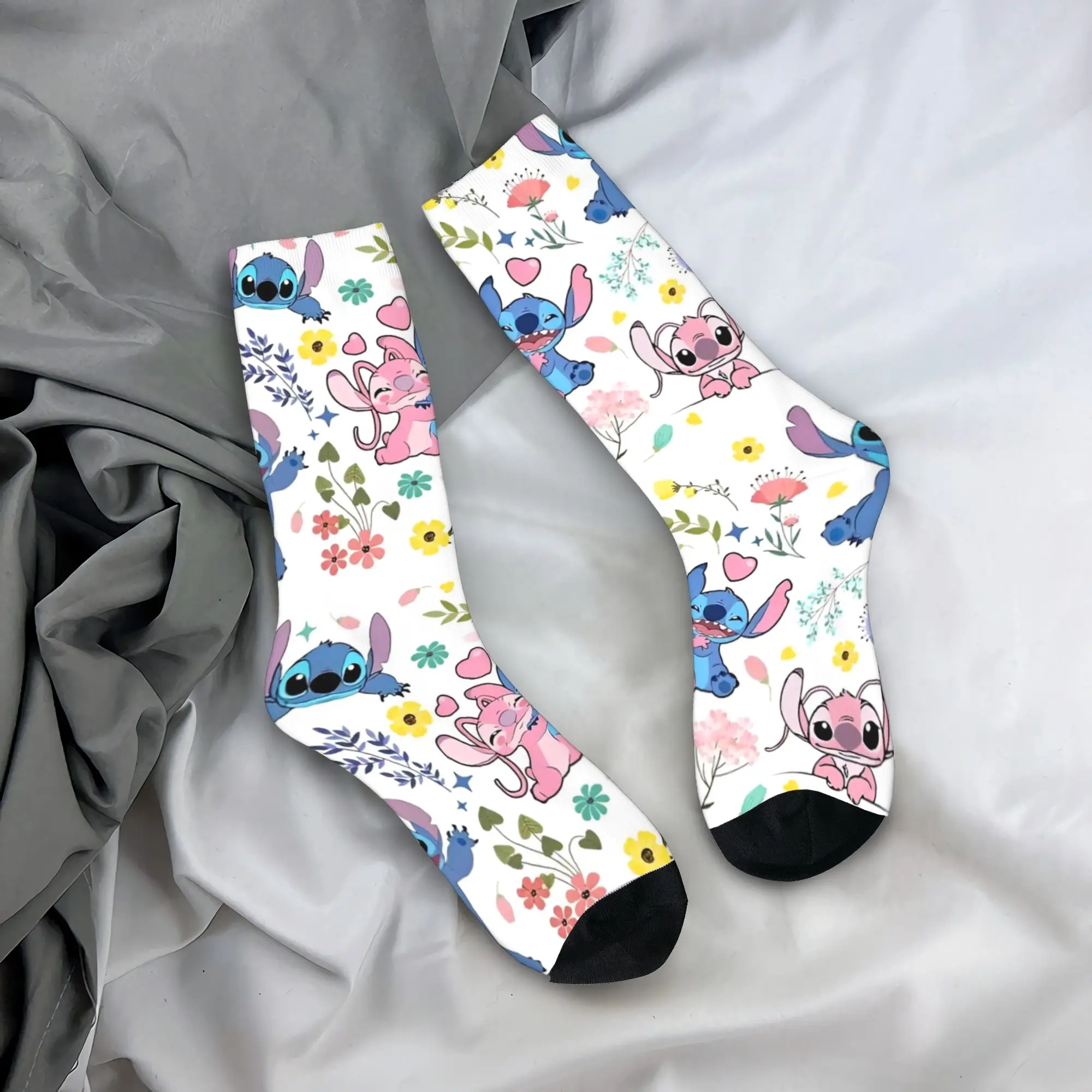 

Stitchs Angel Cartoon Couple Anime Accessories Men Women Socks Cozy Sport Crew Socks Warm Present