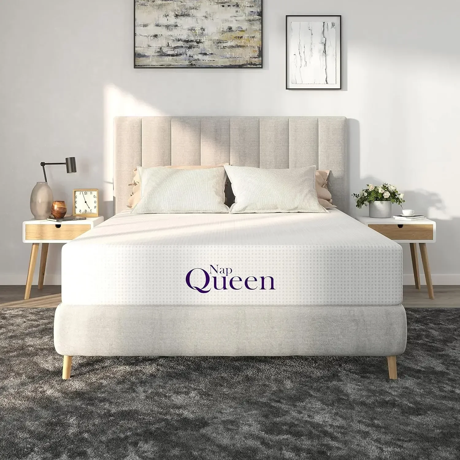 Furniture suppliesNapQueen 10 Inch Queen Size Mattress, Bamboo Charcoal Memory Foam Mattress, Bed in a Box, White