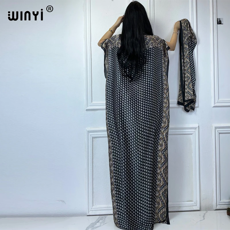 WINYI African Women boho print dress with belt abaya dubai luxury traditional outfit muslim sets woman maxi Dress evening dress