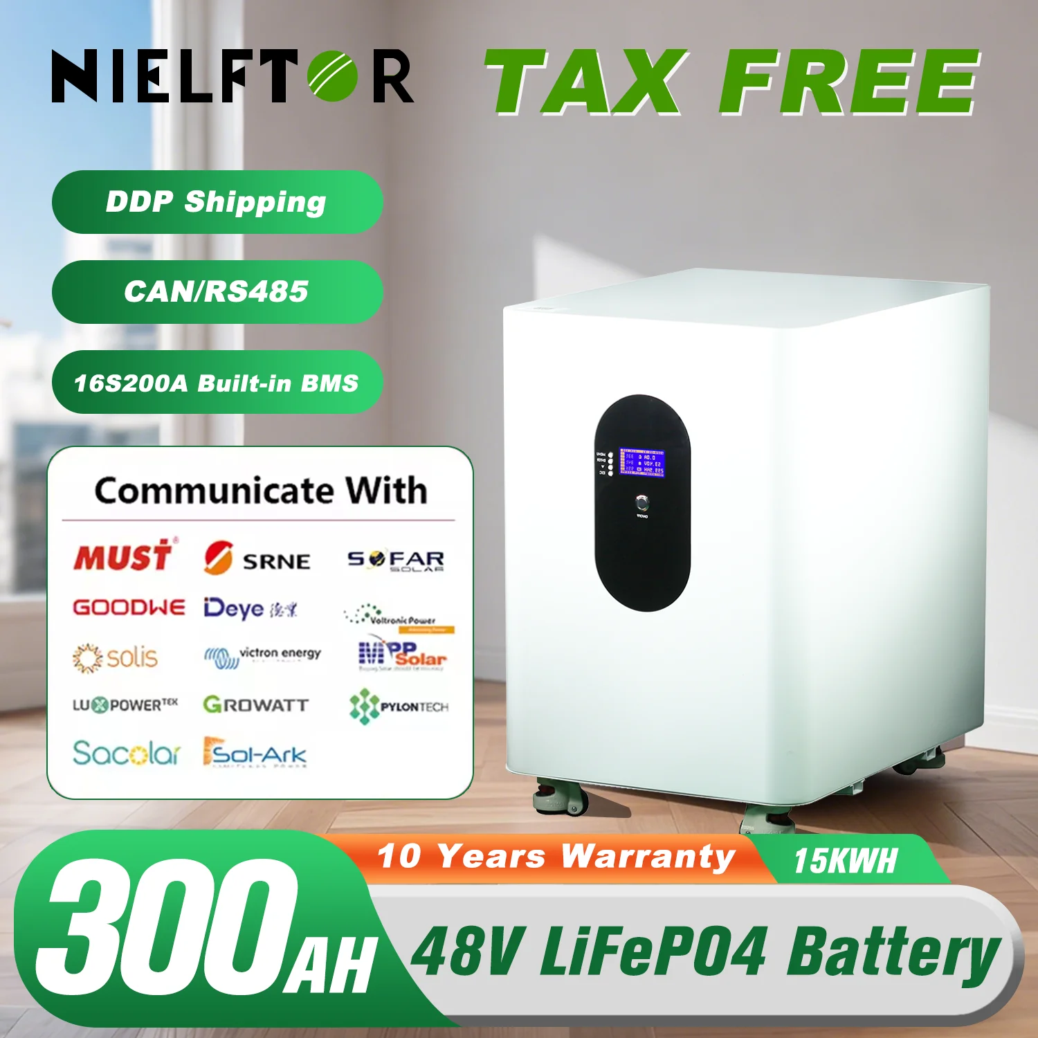 

EU PL Stock 48V 300Ah литиевый аккумулятор LiFePO4 15Kwh 100Ah 120Ah 200Ah 400Ah Встроенный 200A BMS 6000+ цикл для солнечной системы