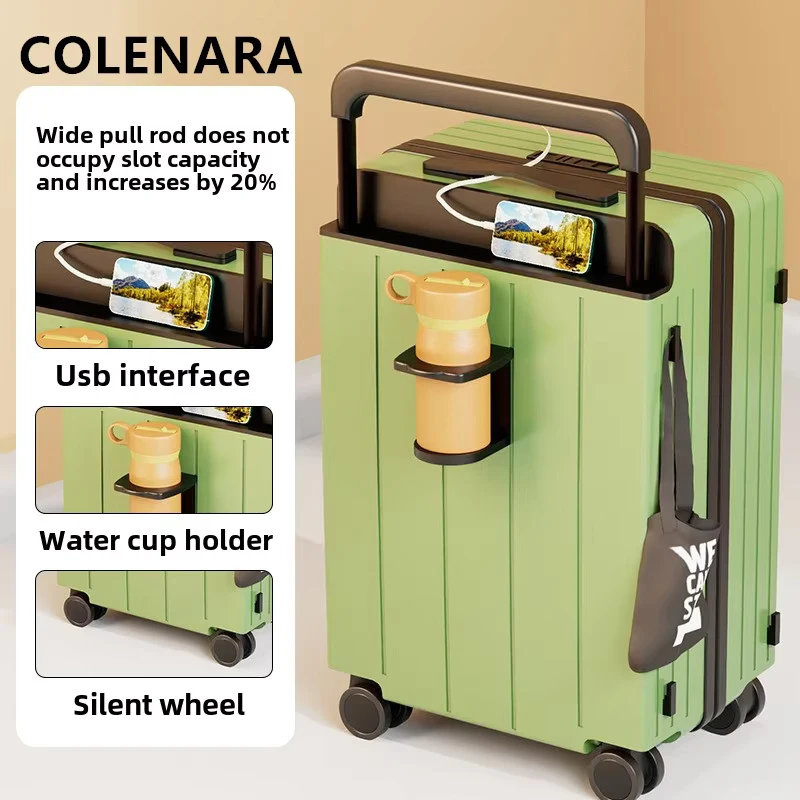 COLENARA Bagagem de viagem de mão 20 "22" 24 "26" 28 Polegada PC Caso de embarque Carregamento USB Multifuncional Trolley Caso Mala de rolamento