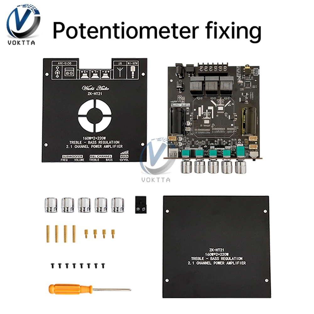 To 2*160W+220W TDA7498E Bluetooth Power Amplifier Board 2.1 Ch Class D USB Sound Card Subwoofer Theater Audio Stereo Equalizer