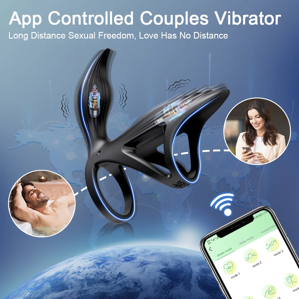 APP Cock Vibrator Ring for Men Vibrating Penis Ring Ejaculation Delay Clitoris G-Spot Stimulation Cock Ring for Men