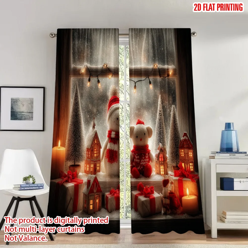 

2pcs 2D flat printing Christmas Hot Curtains Cozy Christmas Scene Gifts Digital Printed Polyester Drapes Spring Use for Photo