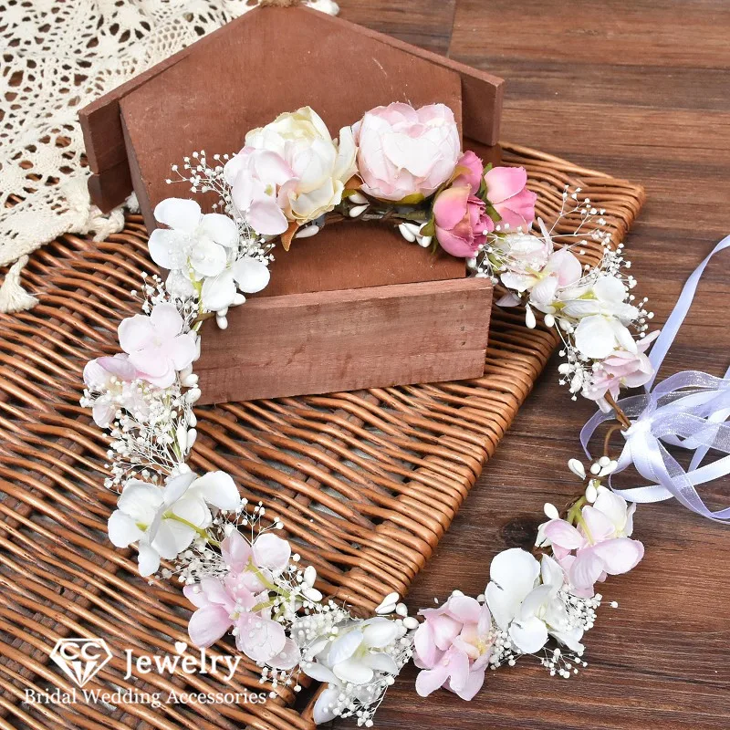 CC Flower Headbands Wedding Accessory Women Hairwear Bridal Headdress Engagement Hair Ornaments Pink Color Romantic Wreath DD32