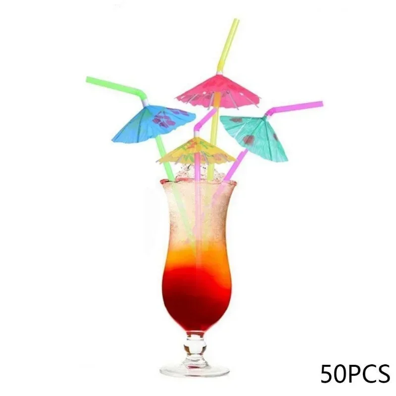 50 PCS Cocktail Umbrella Straws Assorted Party/BBQ/Hawaiian Personalized Creative Theme Straws