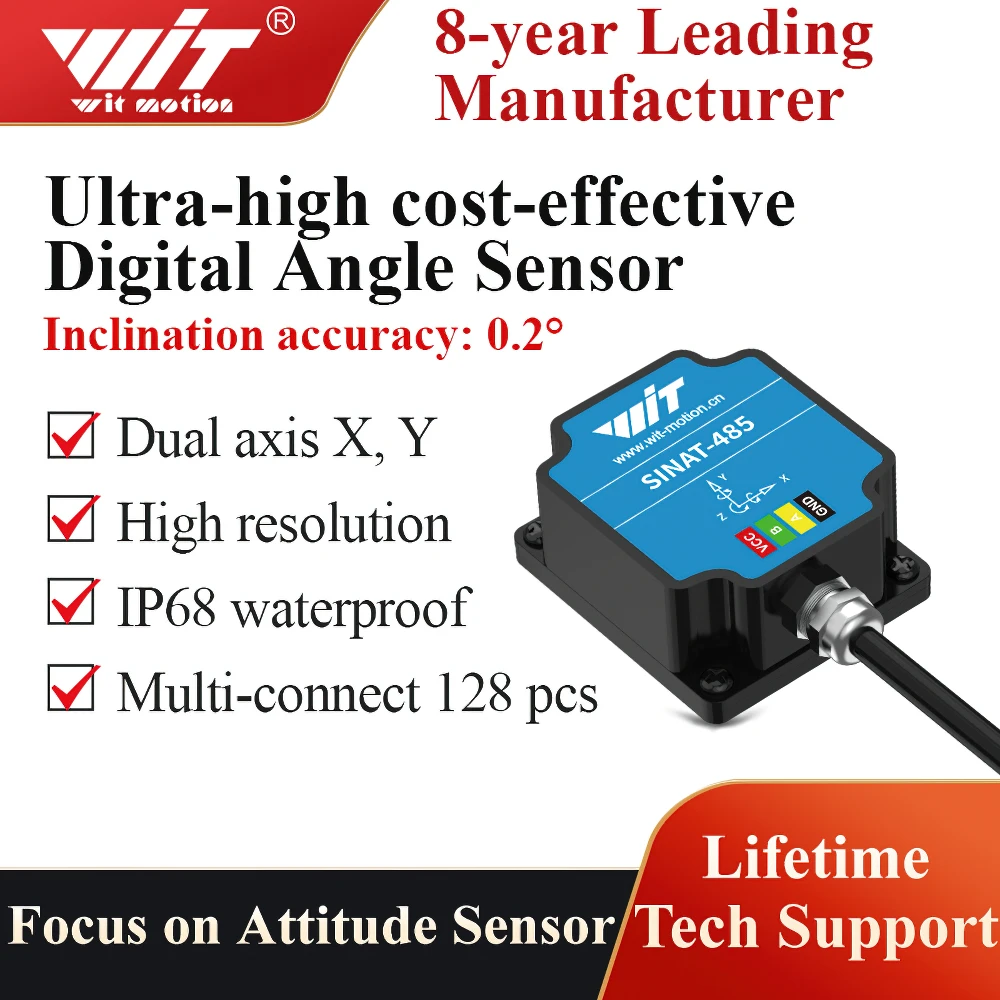 WitMotion SINAT Dual-axis AHRS Inclinometer High Precision Angle Tilt Switch, Digital Output, IP68 Waterproof,Anti-vibration