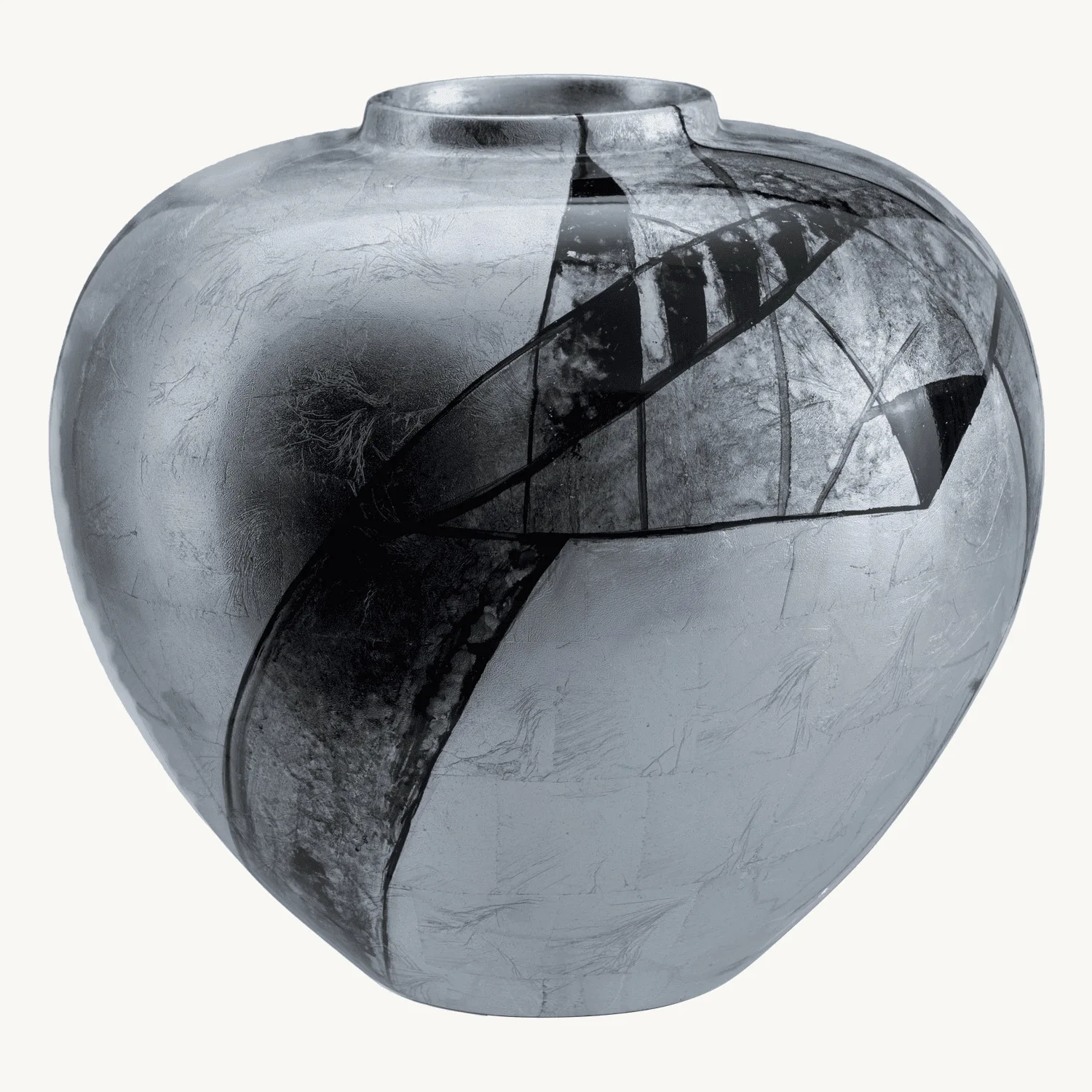 Silver Gray Metal Crack Geometric Spherical Vase Hotel Clubhouse Table Top Large Decorative Flower