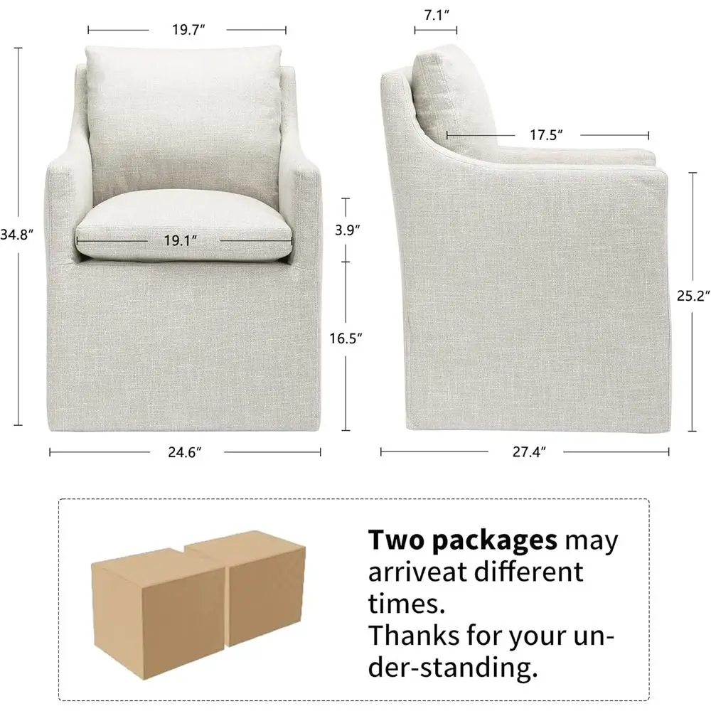 Linen Upholstered Dining Chair, Accent Living Room Sofa with 4 Casters, Armchair for Reading in Bedroom, Dining Area