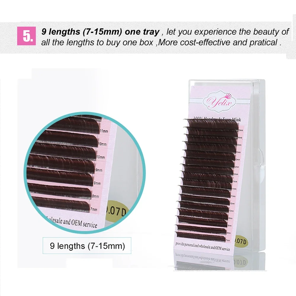 7-15 Mix Faux Mink Eyelashes Natural Dark Brown False Individual Lashes Colored Eyelash Extension Fake Set 0.07/0.10 C D 1 Box