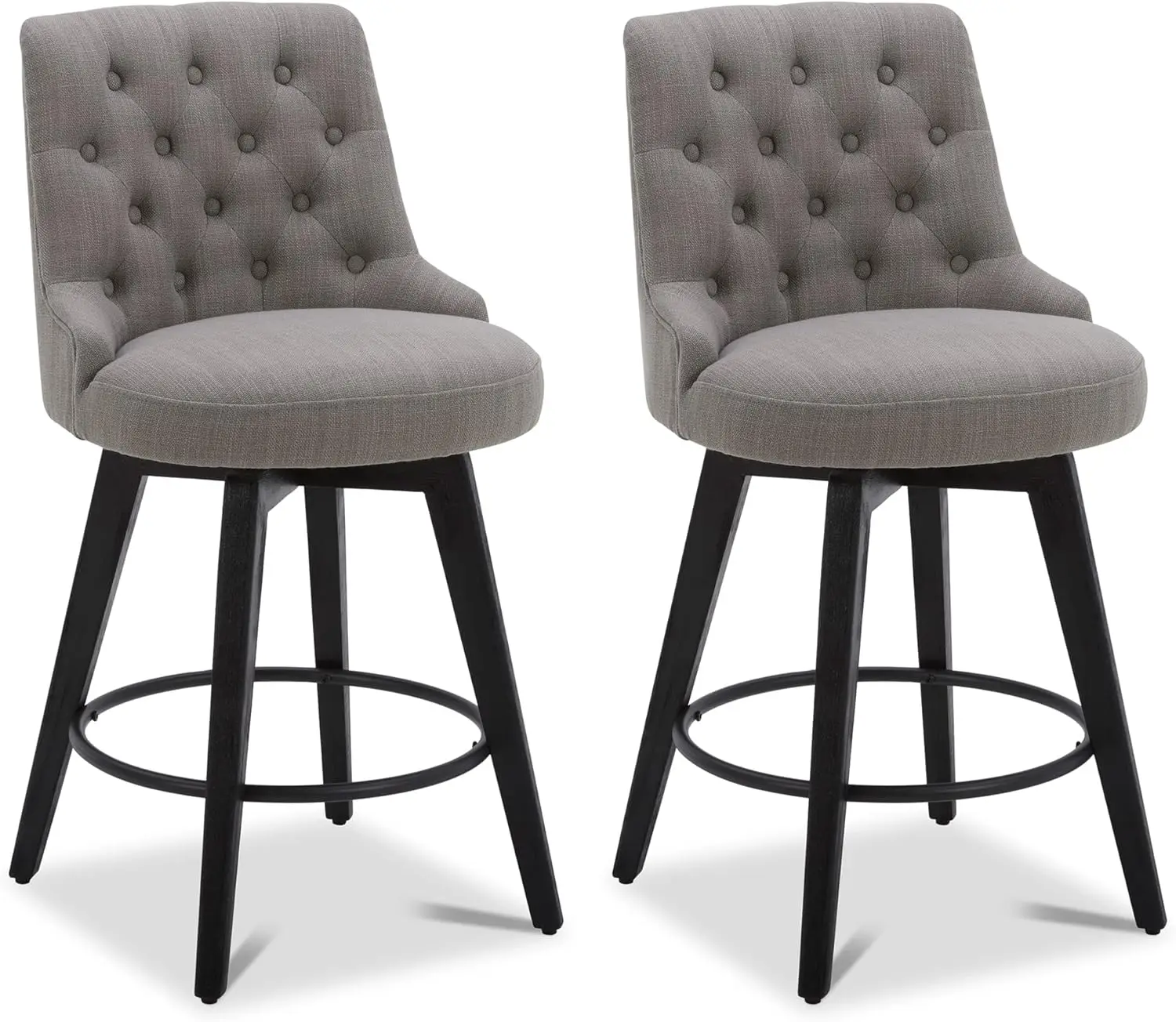 Modern Swivel Bar Stools, Performance Fabric Upholstered Counter Height Bar Stool with Back, Solid Wood Legs Flint Grey