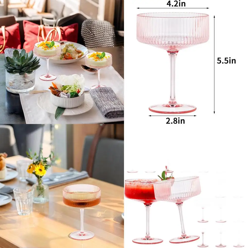 

24 Pack 10.5oz Shatterproof Acrylic Martini Glasses - Ribbed Vintage Style for Cocktails, Margaritas, and Champagne, Ideal for P