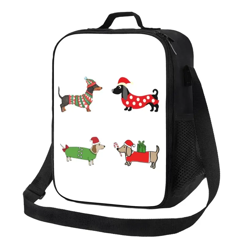 

Christmas Santa Dachshund Lunch Boxes for Leakproof Sausage Dog Mom New Year Holiday Bundle Pack Thermal Cooler Food Lunch Bag