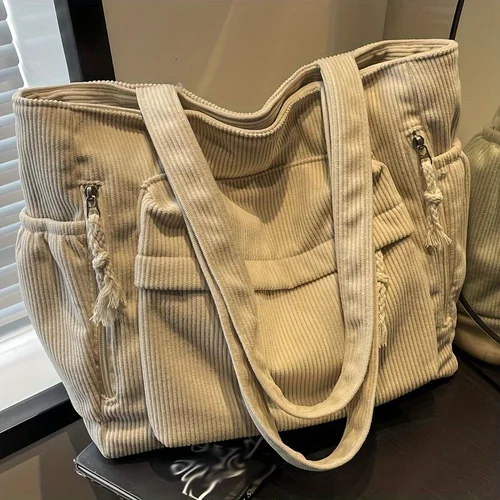 Imagen 2 del producto Bolso de mano de pana con múltiples bolsillos, bolso informal elegante, bolsos de hombro para mujer, perfecto para ir de compras, desplazamientos y viajes