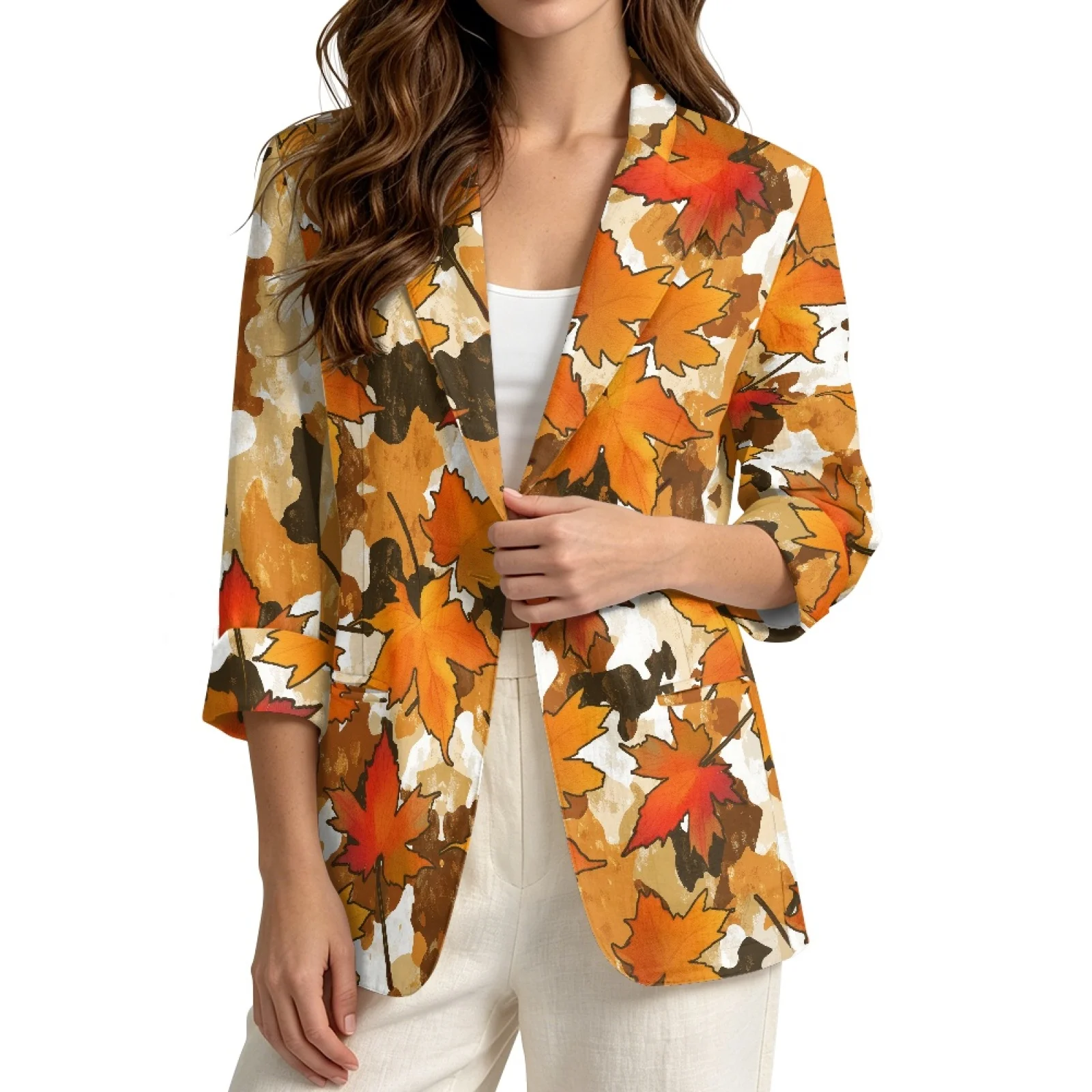 PENSTROLL Maple Leaf Theme Lightweight Daily Shrug for Beach Linen Like Outerwear Sizes S-3XL