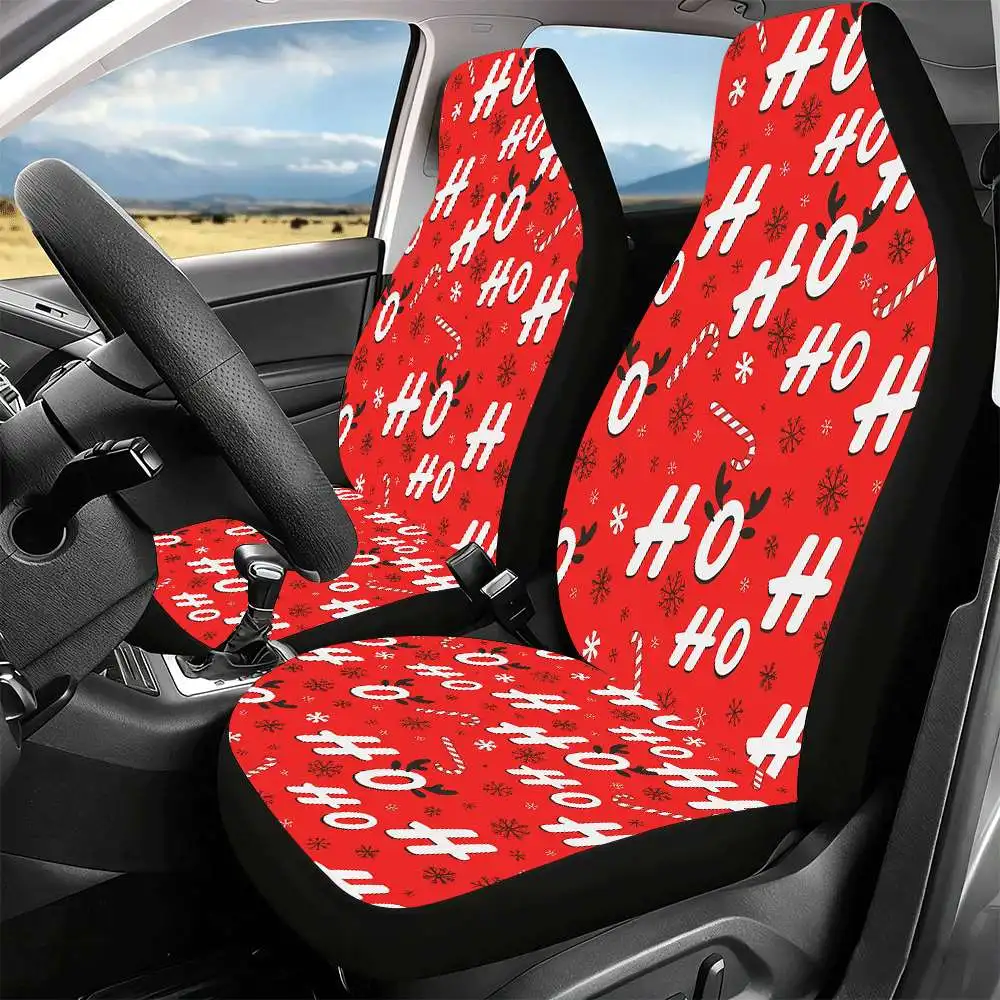 2pcs Ho Ho Candy Cane Snowflake Red Christmas Pattern Car Seat Covers Suitable For Front Seats, High Back Design, Material, Suit
