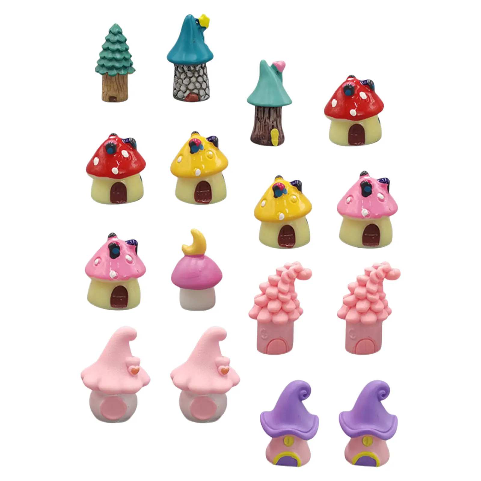

16 шт. миниатюрный грибной дом из смолы, прочные материалы, креативный интерактивный игровой набор, крошечные статуи дома