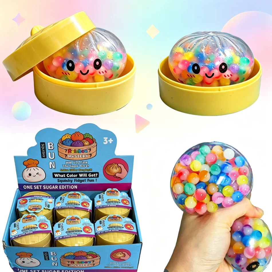 Hot 1-12pcs Colorful Bubble Dumpling Squeeze with Steamer Soft TPR Dough Ball Decompression Fidget Toy Funny Creative Bun Gifts