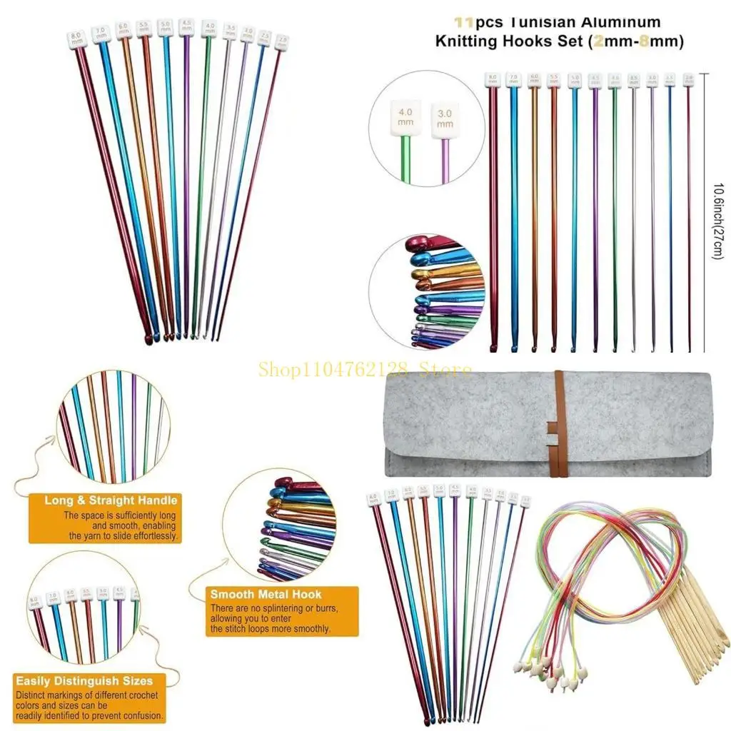 

Набор из 12 тунисских крючков для вязания 3-10 мм, деревянный тунисский крючок и алюминиевый афганский крючок для вязания 2-8 мм