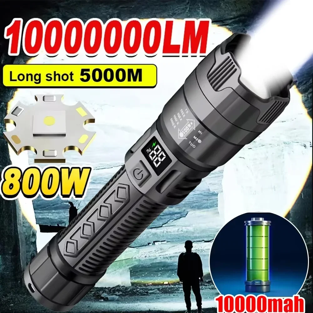 Ultra Bright LED Flashlights Portable Type-C Rechargeable Long Range Zoom Torch 2000LM Outdoor Tactical Lantern Camping Fishing