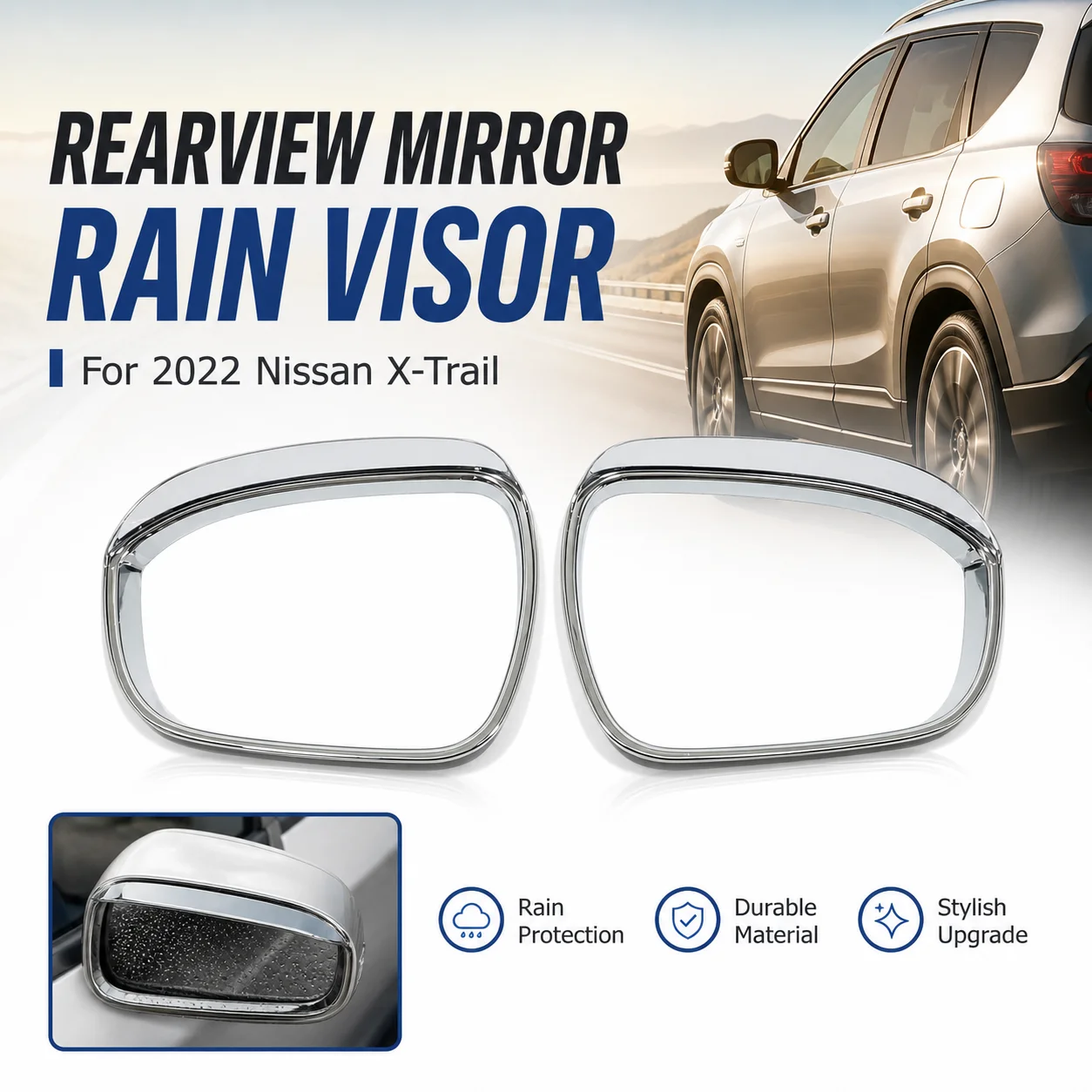 2pcs Electroplated Rain Visor for 2022 Nissan X-Trail Rearview Mirror
