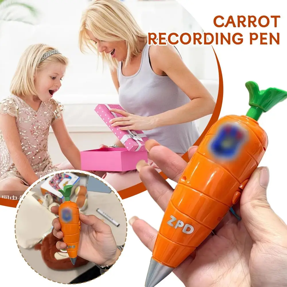 Bolígrafo grabador de voz de zanahoria de dibujos animados Kawaii, bolígrafo de papelería 2 en 1, grabación de un solo botón para reuniones de estudio