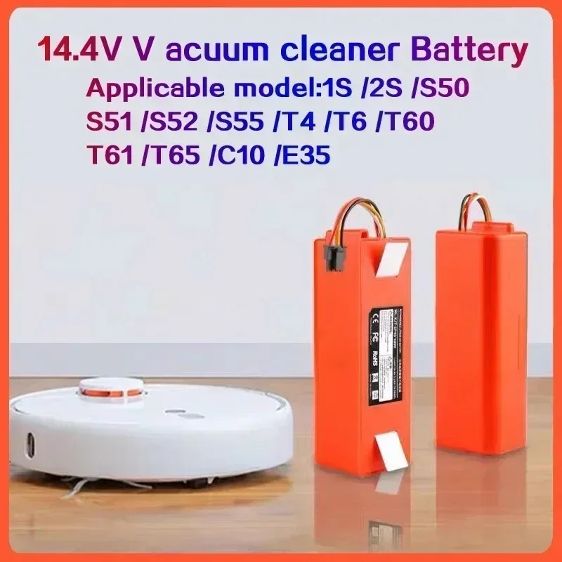 Replacement Battery for Xiaomi Roborock, Robotic Vacuum Cleaner, S50,S51, S60, S65, S50, S55, S5 MAX, S6 Parts, 14.4V, 12800mAh
