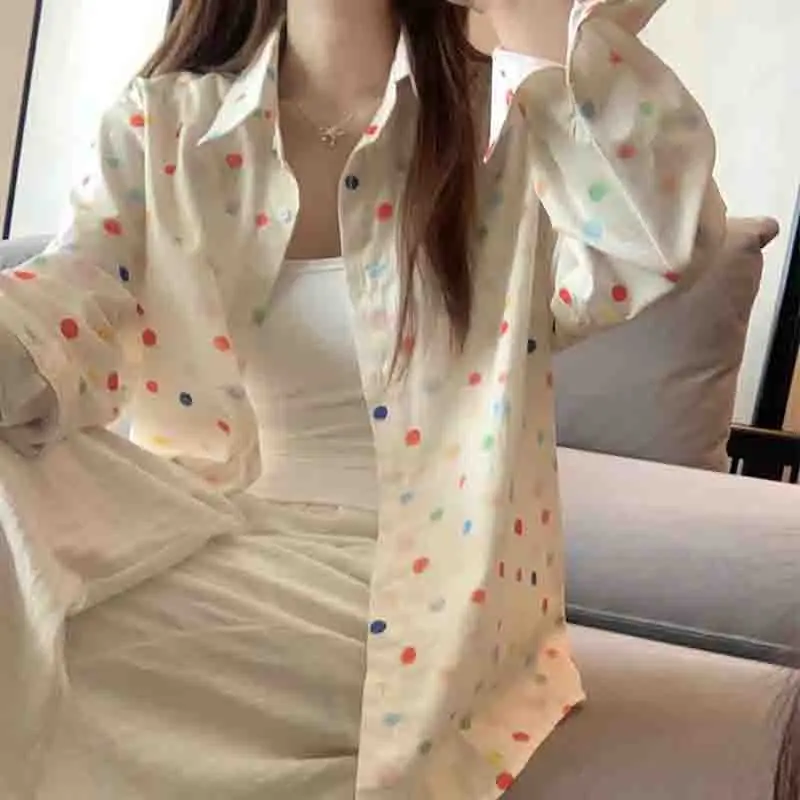 New Fashion Loose Long Sleeve Women\'s Shirts Sunscreen Casual Button Up Printing Women Blouse Office Clothes Elegant Tops 1974