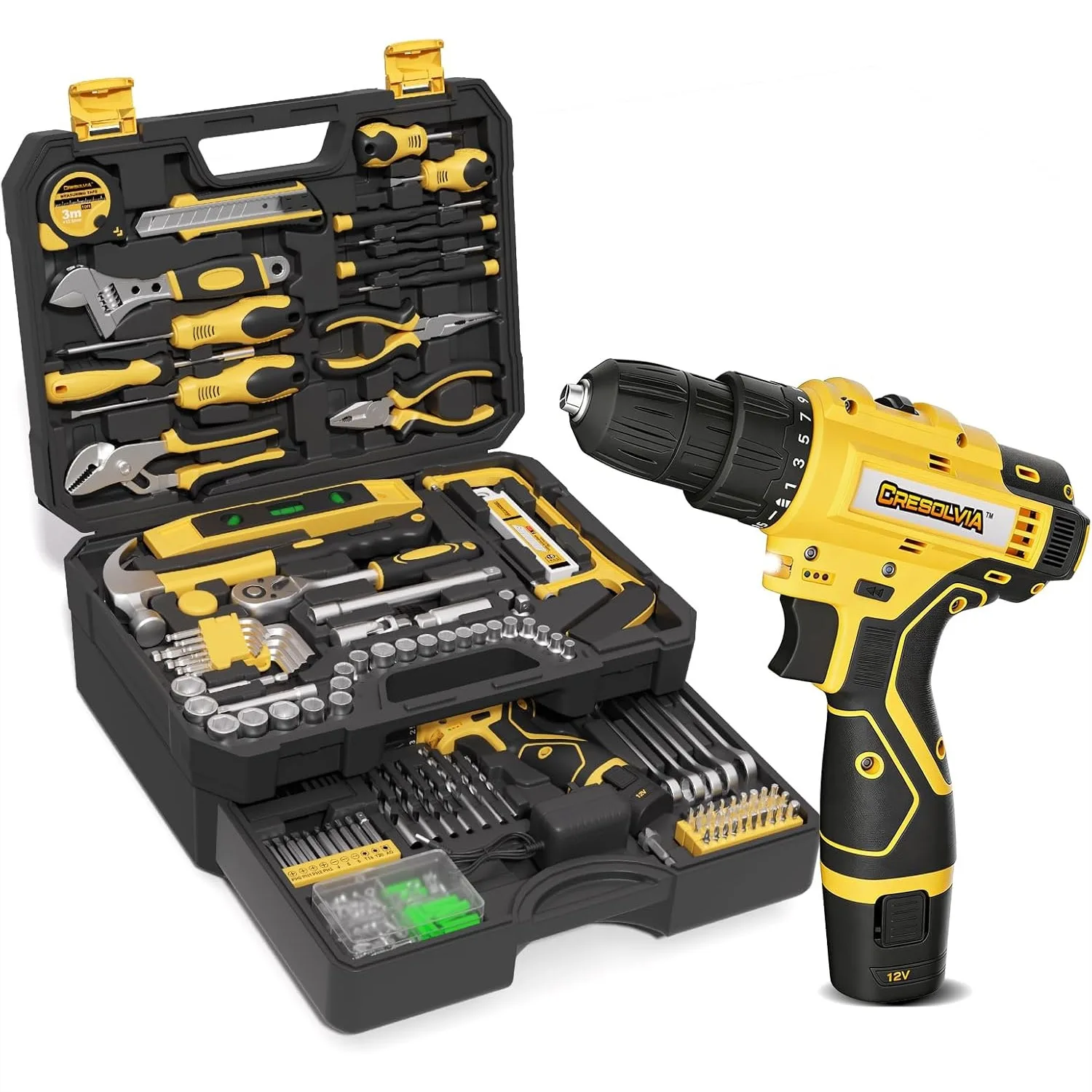 

299-Piece Tool Kit with 12V Cordless Drill for Home Repairs, Mechanics & DIY