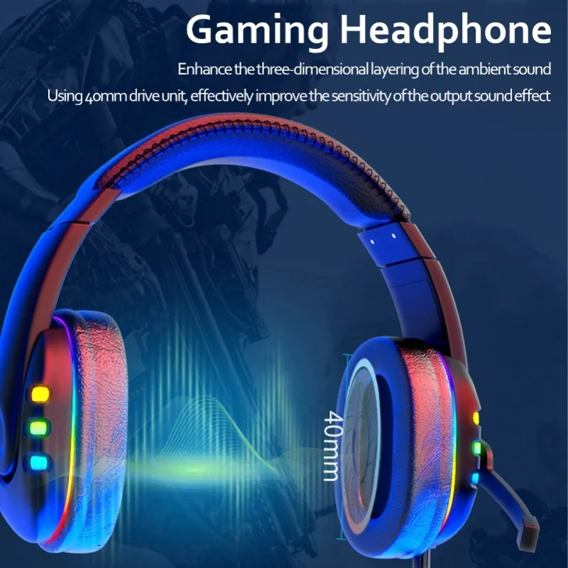 Gaming Headphone LED Colorful Breathing Light Stereo Sound Electronic Sports Wired HeadsetBlack