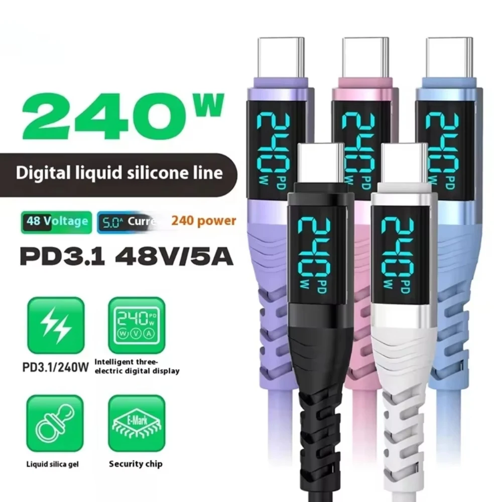 Silicone 240W Digital Display USB C to Type C Fast Charging Data Wire Cable For Iphone 15 16 17 Pro Max Samsung s26 s25 Xiaomi - view 2