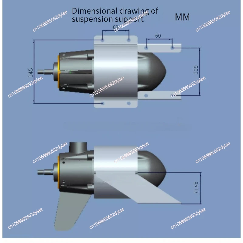 Marine outboard engine 12V 24V 48V suspended electric thruster Underwater suspended lift thruster brushless motor