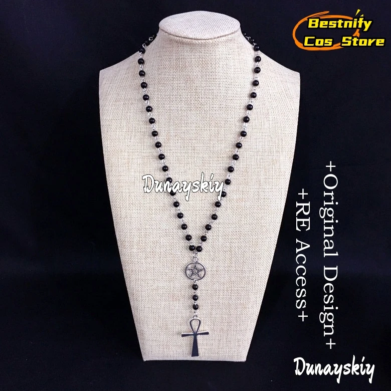 Ankh und Pentagramm Rosenkranz Halskette Lolita Kleid Cosplay Prop Schwarze Perlen Charm Schmuck für Frauen Geschenk COS Einfacher Schmuck