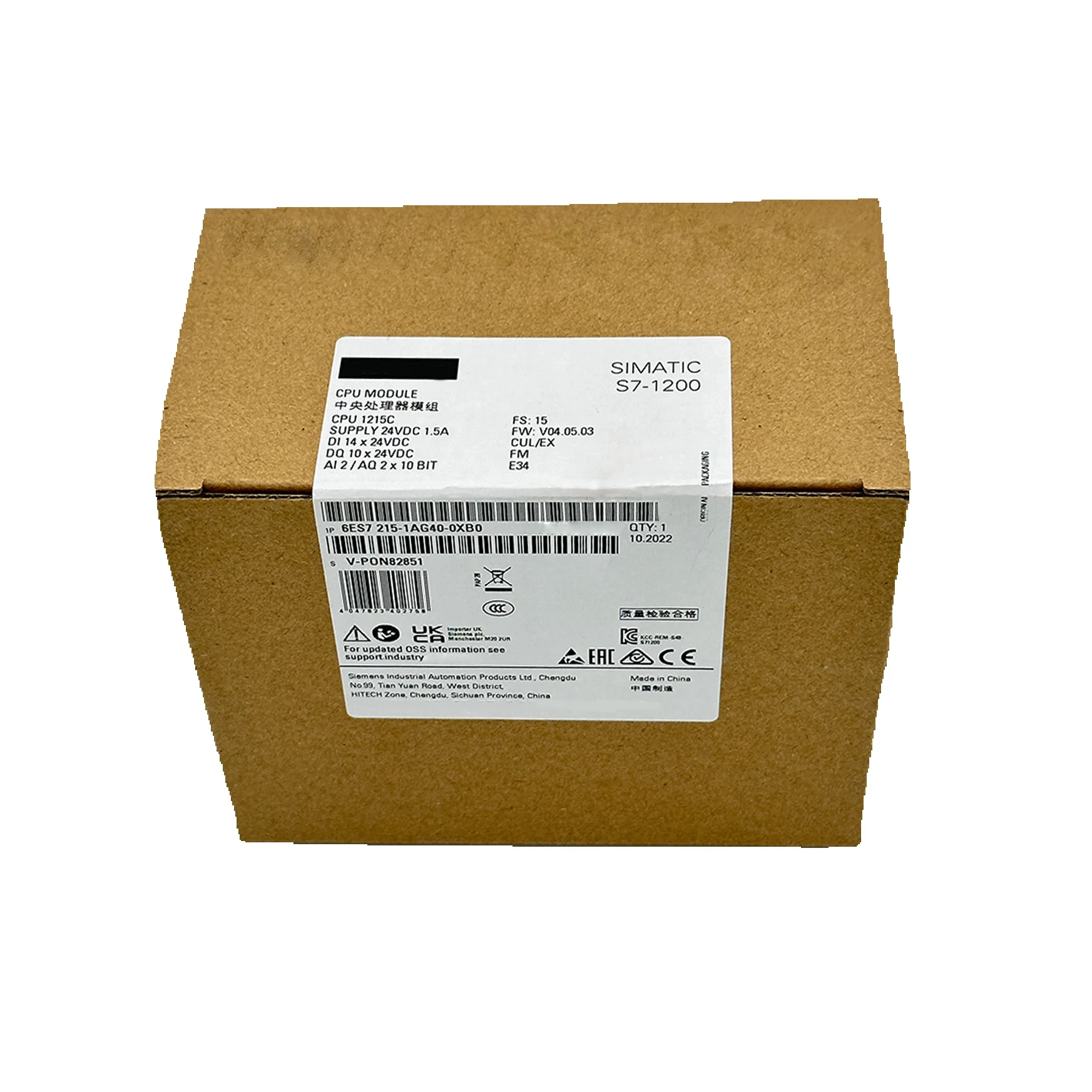 

100%Original 6es7215-1ag40-0xb0 cpu1215c CPU Module Point