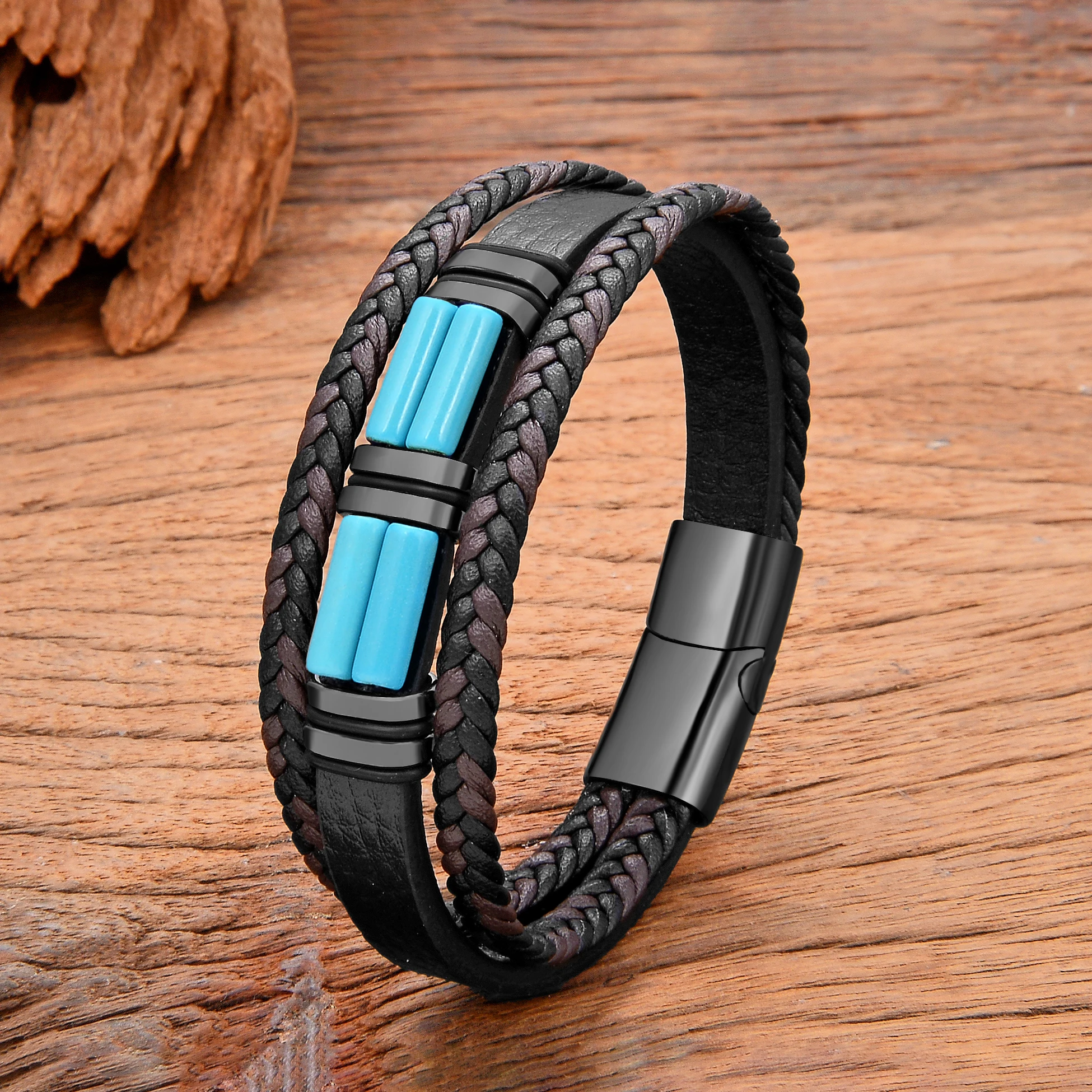 New in Natural Stone Men\'s Bracelet Stainless Steel Bracelets Woman 2023 Leather Boho Jewelry and Accessories Father\'s Day Gifts