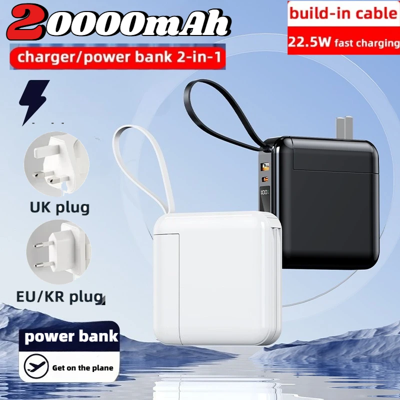 

Портативный внешний аккумулятор емкости 30000 мАч с кабелем, быстрое зарядное устройство переменного тока, 22,5 Вт, USB C, внешний запасной аккумулятор для iPhone Xiaomi