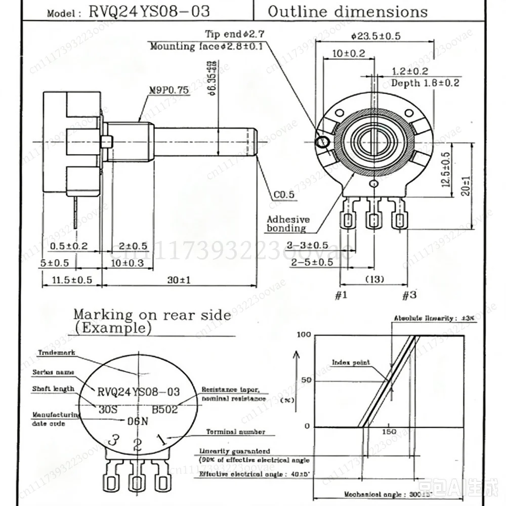 Df 1PCS Electric Scooter Potentiometer RVQ24YS08-03 B502 45° 30S 50S 3F 21S, Replacement Parts