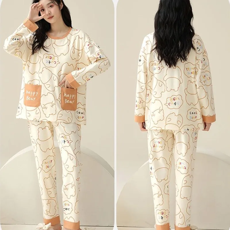 2024 New 100% Cotton Pajamas Women's Spring Autumn Long Sleeve Sleepwear Korean Version Plus Size Cotton Winter Loungewear Suit