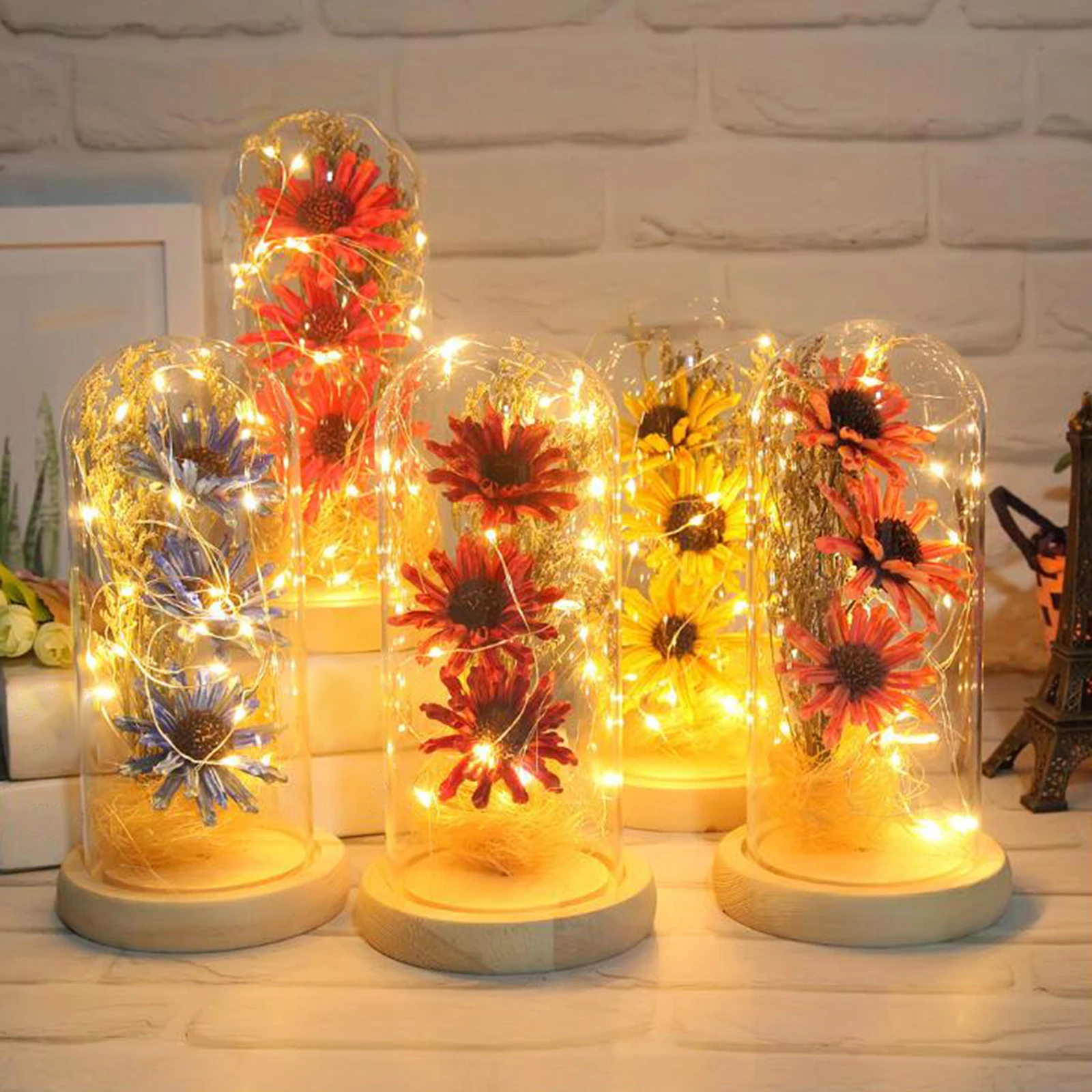 Vitrina de campana con cúpula de vidrio, tarro con Base de madera, portátil, multiusos, para mostrar plantas artificiales, figuritas
