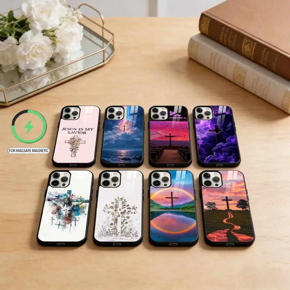 

Christian B-Bible Art Cross Phone Case For iPhone17,16,15,14,13,12,11 Plus,Pro Max Magnetic For Magsafe Wireless Charging