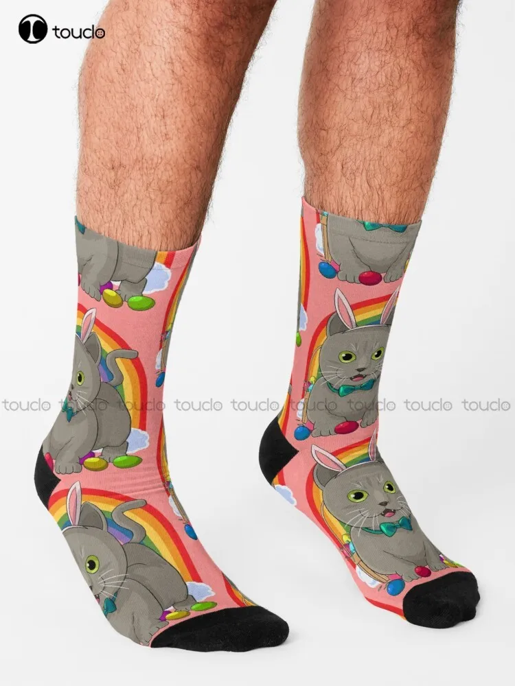 Russian Blue Cat Bunny Easter Day Socks Socks For Men 360° Digital Print Design Cute Socks  Creative Funny Socks Art