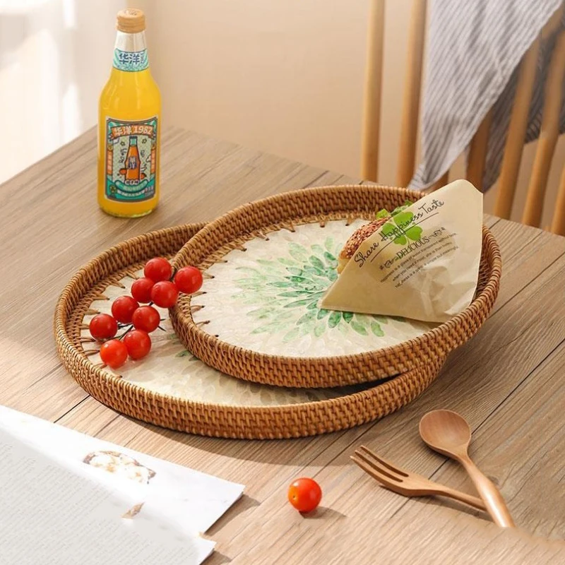 Rattan Weaving Trays Shell Creative Tray Home Table Aesthetic Fruit Dessert Plate Elegant Dining Table Gourmet Decorative Tray