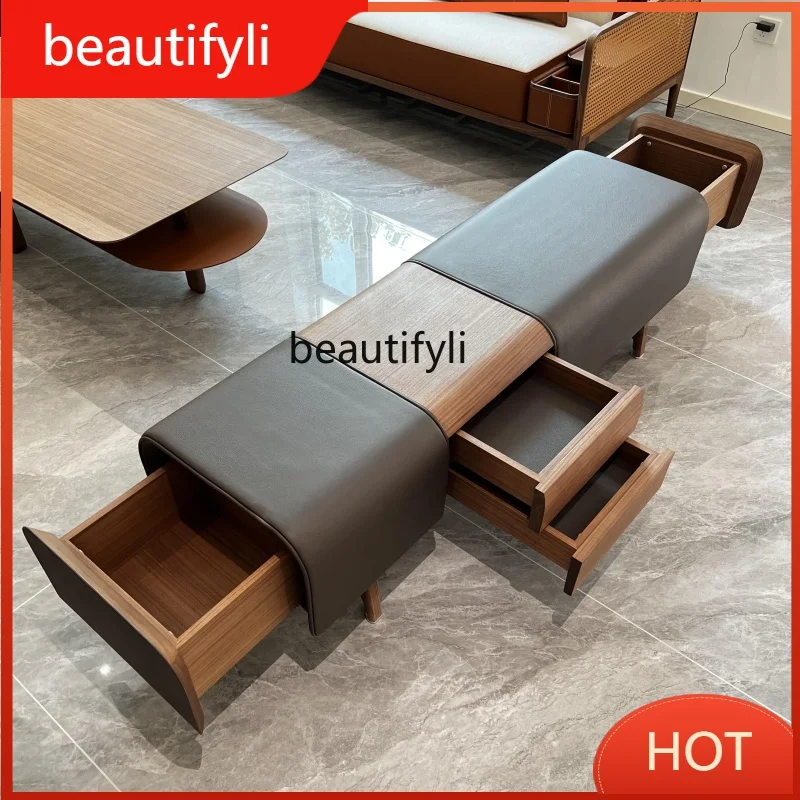 New Chinese-style solid wood sofa stool, living room sofa edge few long strips, north bedside stool, North American black w
