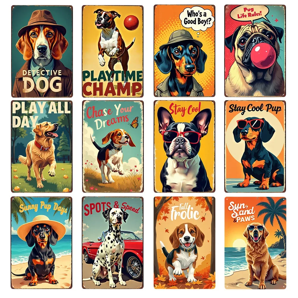 Vintage Pet Dog Metal Tin Sign Retro Wall Art Decor Home Decoration for Living Room, Bedroom, or Kitchen