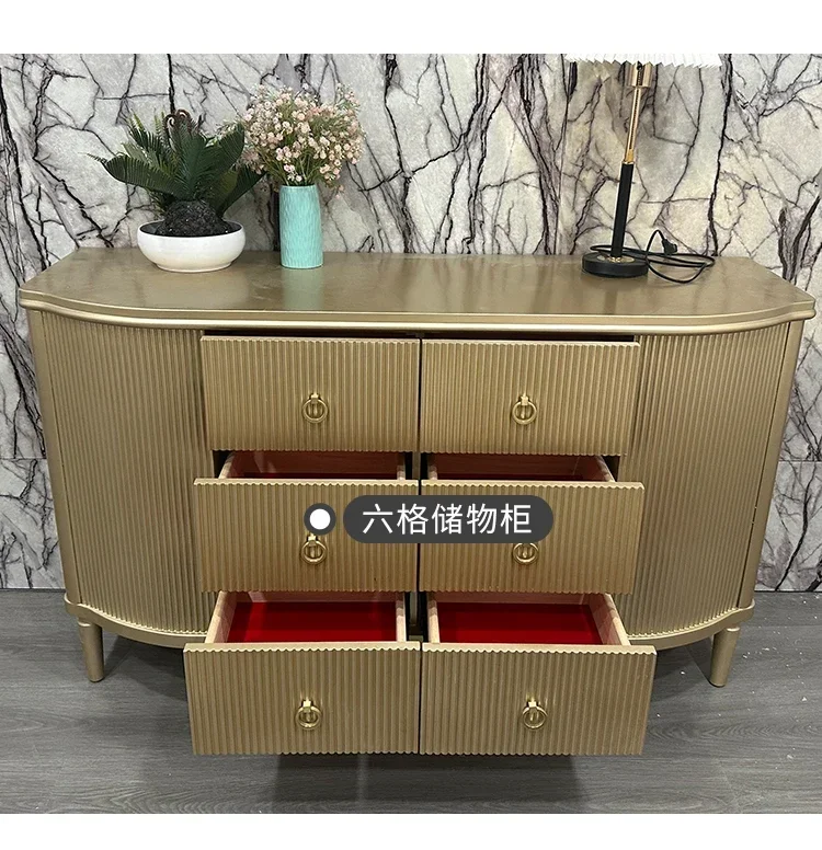 Armadietto da pranzo americano leggero di lusso in legno massello color champagne, armadietto da ingresso decorativo, armadietto moderno e semplice