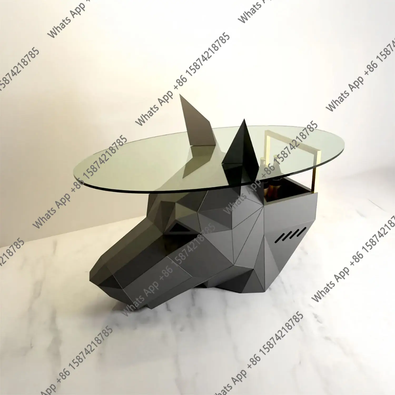 Modern metal polygonal dog head coffee table creative fiberglass round industrial style creative decorative ornament