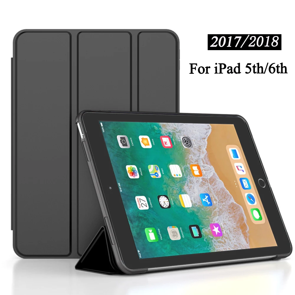 Case For iPad 9.7 2017 2018 5th 6th Gen Slim Stand Protective Tablet Cover With Soft Back Shell For iPad 5 6 9.7'' A1822 1893